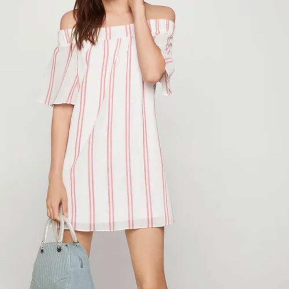 Bcbgeneration Striped Off-The-Shoulder Gauze Dress - White